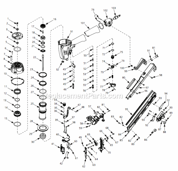 Page A Diagram and Parts List for CHN70600  Campbell Hausfeld Nailer